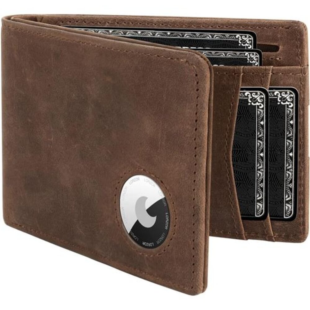 Mens Wallet with AirTag Holder, Bifold Full Grain Leather AirTag Wallet